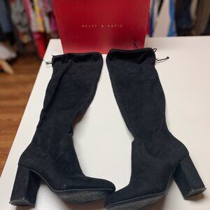 Kelly and Katie Jali Black Suede Stretch Wide Calf OTK Boots Size 9